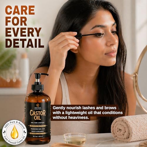 Pure Cold Pressed Castor Oil, Hexane Free Glass Bottle Unrefined, 16 fl oz