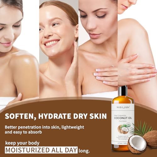 MAYJAM Organic Fractionated Coconut Oil for Face Skin & Hair Care, 16 Fl oz
