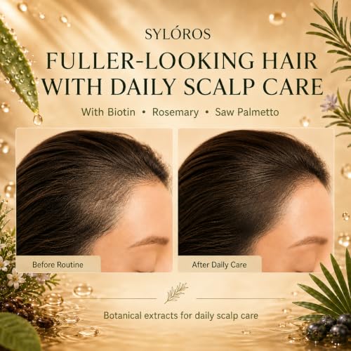 SYLOROS Hair Density Serum, Phyto Stem Cell Scalp Care with Rosemary, Biotin, Caffeine & Saw Palmetto, Leave-In Formula for Fuller-Looking Fine Hair, Lightweight Non-Greasy, 1 Fl Oz