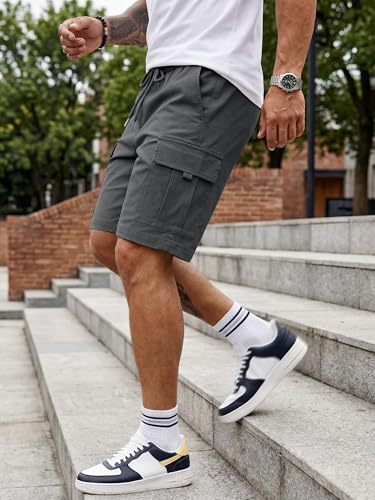 JMIERR Mens Classic Gray Cargo Shorts Classic Loose Fit Big & Tall Summer Work Short with 5 Pockets, 3XL