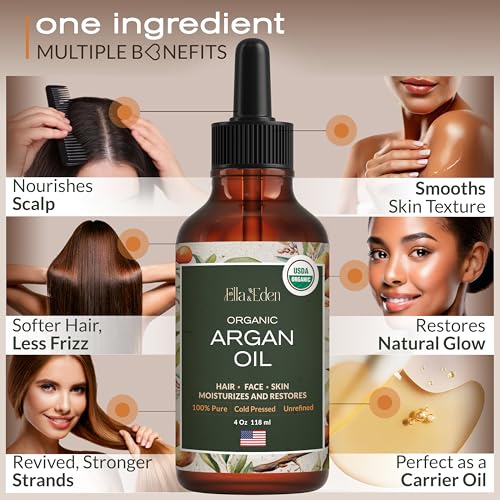 Organic Argan Oil for Hair, Face & Skin, 100% Pure USDA Certified 4 Oz