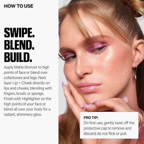 Milk Makeup Bronzer, Blush + Highlighter Full Size Trio – Bronzer in Baked .19oz, Cream Blush + Lip Color in Werk (Dusty Rose) .21oz + Highlighter Stick in Lit (Champagne) .21oz – Hydrating Formulas