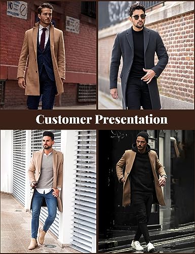 COOFANDY Mens Winter Coat Slim Fit Grey Trench Coats Fashion Premium Long French Overcoat Outwear Pea Coat wih Pockets S