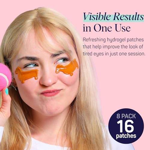 SpaLife So Fetch Hydrogel Under Eye Patches for Dark Circles | Dachshund Under Eye Patches for Puffy Eyes | Weiner Dog Undereye Bags and Puffiness Removal | Bachelorette Party Favors | 8 Pairs