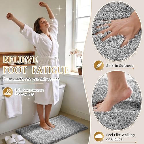 Yimobra Bathroom Rugs Non Slip Washable 36X24, Ultra Soft and Water Absorbent Bath Mats, Plush Fluffy Shower Mat Outside, Luxury Microfiber Thick Matts for Bathroom Floor/Tub, Light Gray and White
