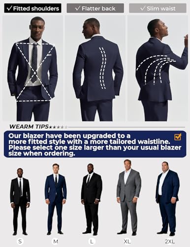 PJ PAUL JONES Mens Casual Suit Sets 2 Piece Classic Fit Suits Two Button Dress Suit Jackets Business Party Wedding Navy Blue, Large