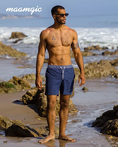 MaaMgic Mens Quick Dry Solid Swim Trunks with Mesh Lining Swimwear Bathing Suits,Navy-glm005,Large