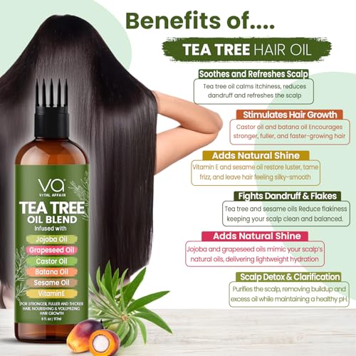Tea Tree Hair Growth Oil 6 Fl Oz With Jojoba, Castor, Batana Oil