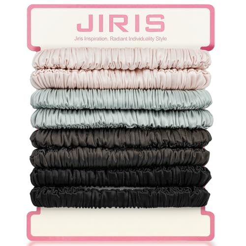 JIRIS Silk Satin Hair Scrunchies for Women, 8 Pack 4-Color, No Crease, Frizz Control & Hair Breakage Reduction, Soft Hair Ties for All Hair Types, Elastic Hair Accessories for Daily Wear & Gift