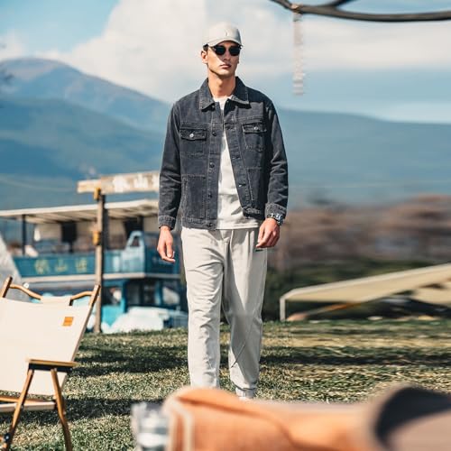 ZVX Denim Jacket for Men Vintage Autumn and Winter Tops Men Lightweight Denim Jacket Dark Gray X-Large