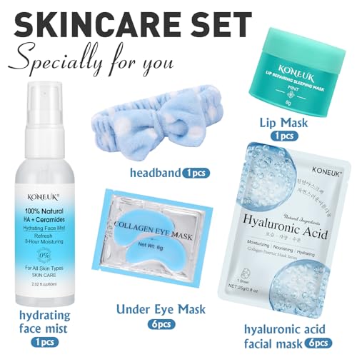 15 Pcs Skincare with Facial Mask, Eye Mask, Face Mist, Lip Mask, Headband