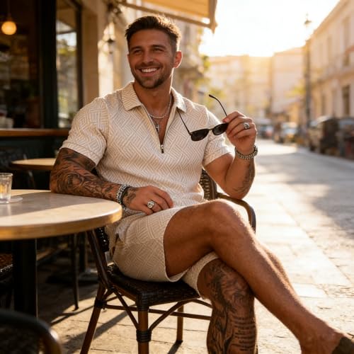BIRW XL Black Mixed Gold Lion Mens Short Sets 2 Piece Outfits Fashion Summer Tracksuits Casual Set Polo Shirt Short Sleeve and Shorts Set