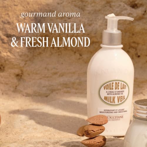 L'OCCITANE Almond Milk Veil Lotion, Lightweight Body Milk with Oil, Hydrates, Softens & Smooths Dry Skin, Fast-Absorbing Moisturizer, Scented, 8 Fl Oz