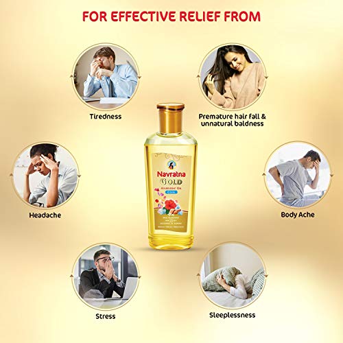 Navratna Gold Ayurvedic Hair Oil | with 24K Gold & 9 Ayurvedic Herbs | Lightweight, Non-Greasy & Fast-Absorbing | Relaxing Head Massage Oil | Deeply Nourishes Hair | 6.76 Fl Oz (200ml)