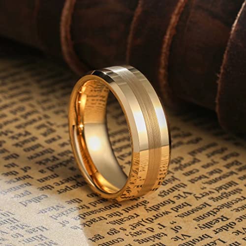 King Will 8mm 18K Gold Plated Tungsten Wedding Ring Brush Center Size 10