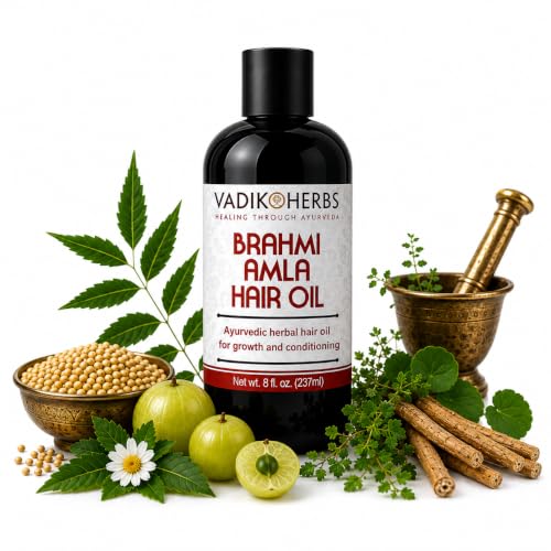 Vadik Herbs Brahmi Amla Hair Oil (8 oz) Ayurvedic herbal hair growth oil and hair conditioning oil with Rosemary Oil | Great for hair loss, balding, thinning, for beard growth,scalp treatment