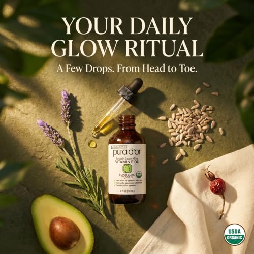 PURA D'OR ORGANIC Vitamin E Oil 70,000 IU Blend for Body Face Care, 4 fl oz