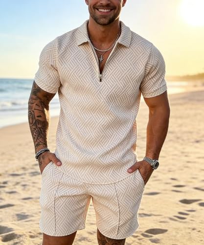 BIRW XL Black Mixed Gold Lion Mens Short Sets 2 Piece Outfits Fashion Summer Tracksuits Casual Set Polo Shirt Short Sleeve and Shorts Set