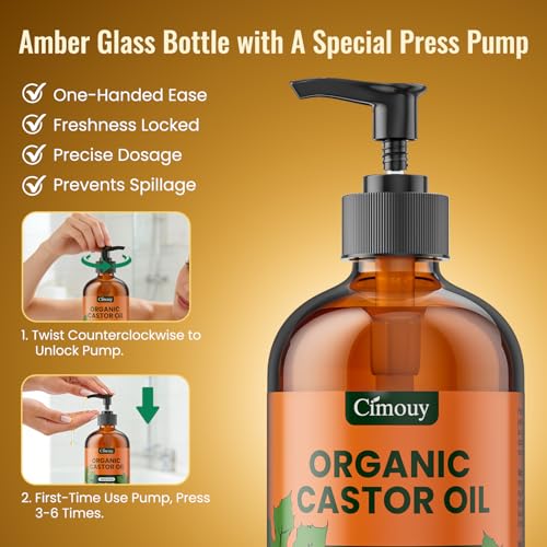 Cimouy USDA Organic Castor Oil Glass Bottle16oz,Vegan,EWG Verified 100%Pure