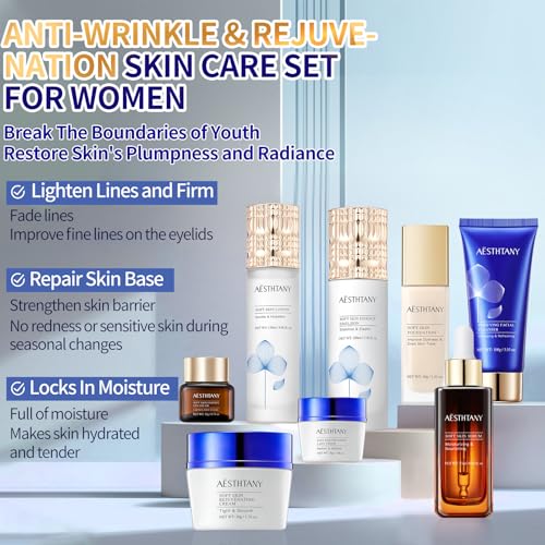 R RadiantRise Anti-Aging Skin Care Kit For Women Anti-Wrinkle Firming Skin Care Daily Routine Rejuvenating 8-In-1 Skincare Sets Gift Sets