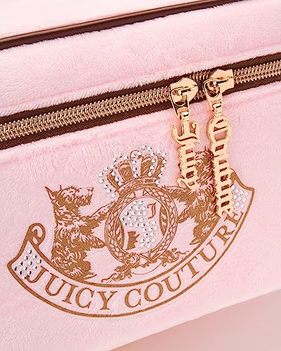 Juicy Couture Pink Makeup Bag Cosmetics Organizer Travel Essentials Train Case Gold Terroir Dog Rhinestone Crown Velour