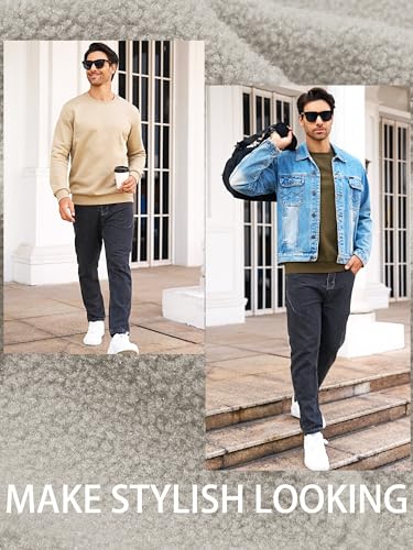 MAGCOMSEN Crew Neck Sweater Cotton Sweatshirts For Men Thick Warm Outdoor Sweatshirts Mens Fleece Sweatshirts Fleece Long Underwear Tops White