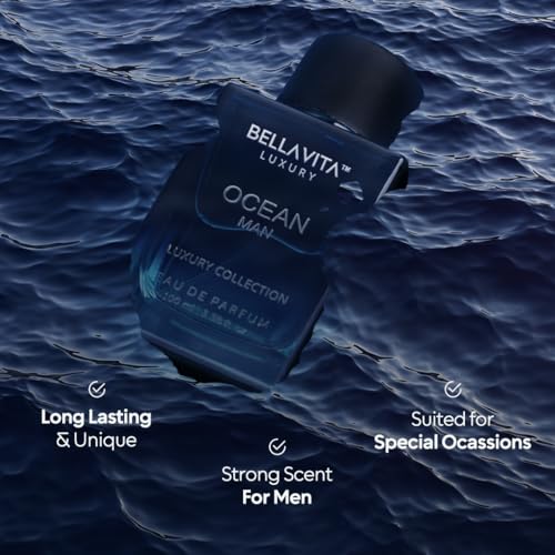 Bellavita Luxury OCEAN Eau de Parfum | 100 ml (3.4 fl.oz.) | Perfume for Men | Fresh, Bergamot, Lily of the Valley, and AMber Notes | Long Lasting Men's Fragrance