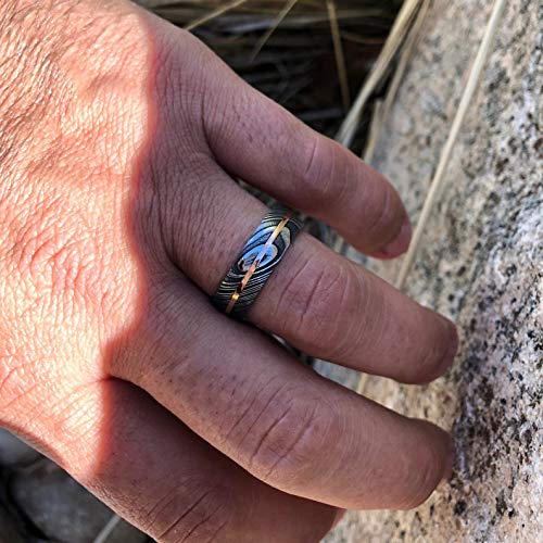 New 7mm Wide Damascus Steel Ring with 14k Solid Rose Gold Inlay