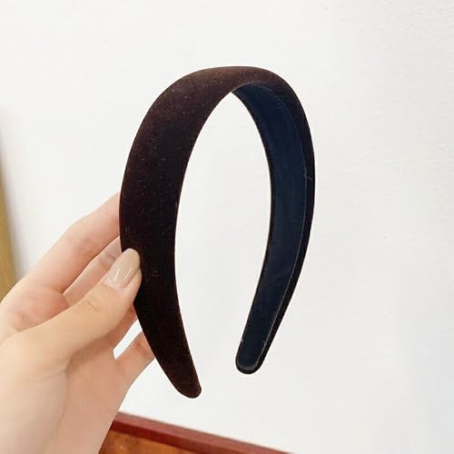 Lvyeer Deep brown Velvet Padded Headbands for Women Fashion Non slip Comfortable Head Bands for Women (Deep brown, one size)