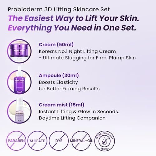 BIOHEAL BOH [Cardi B's Pick] Probioderm 3D Lifting Skincare Set | Korean Night Cream, Serum & Hydrating Face Mist for Lifting & Firming | Perfect Anti-Aging Routine for Dry, Dull, Saggy Skin