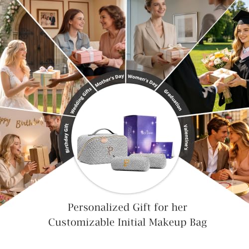Personalized Gift Travel Makeup Bag: Initial Makeup Organizer Bag for Women