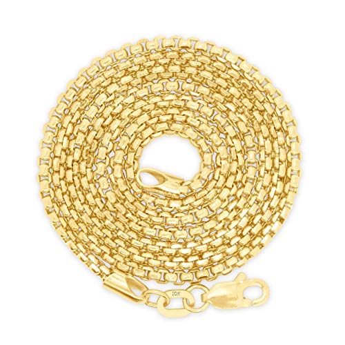 Nuragold 10K Real Yellow Gold Round Box 1.5mm Venetian Link Chain Necklace - 18"