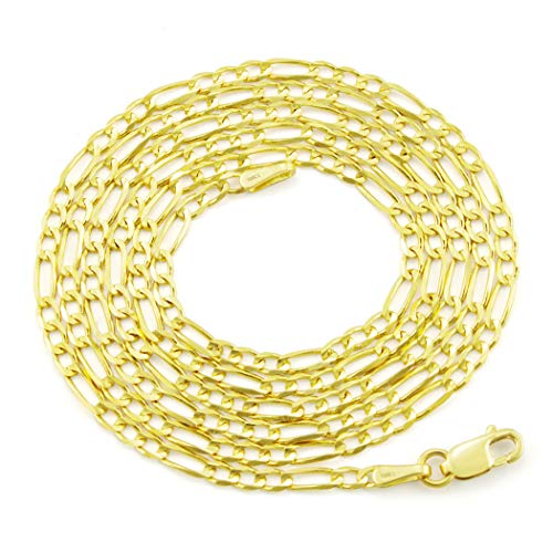 Nuragold 14k Real Yellow Gold Figaro Link 2.5mm Chain Necklace (16"-26") - 26"