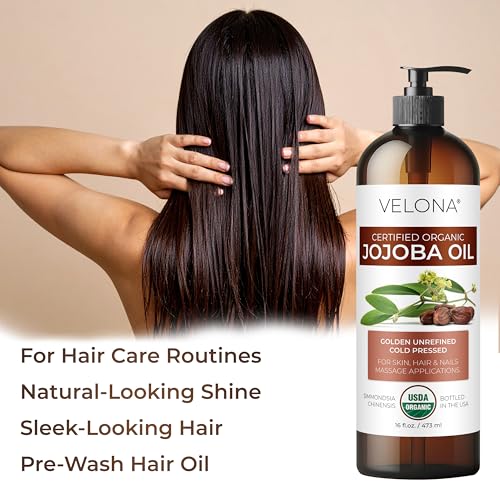 velona USDA Organic Jojoba Oil - 8 fl oz, Cold Pressed, with Pump
