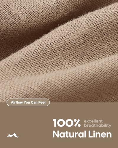 maamgic Mens 100% Linen Shorts Casual Drawstring Elastic Waist, Breathable Summer Shorts for Men Beach Vacation with Pockets Dark Khaki