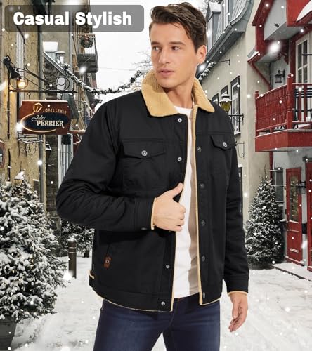EKLENTSON Winter Coats for Men Fleece Lined Warm Sherpa Outdoor Jacket for Cold Weather, Black, XX-Large