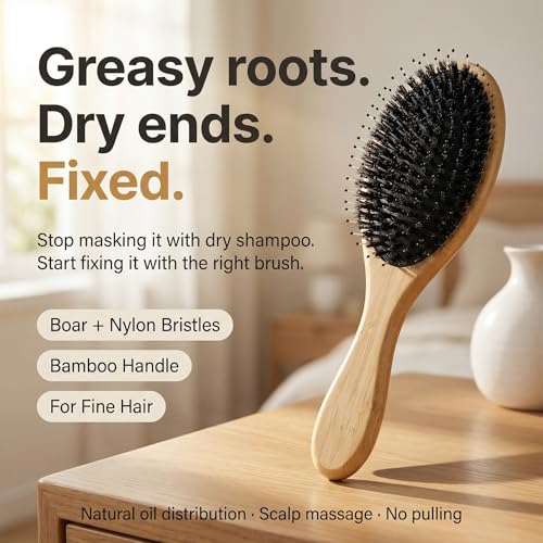 BESAXA Boar Bristle Hair Brush for Fine and Thin Hair, Women