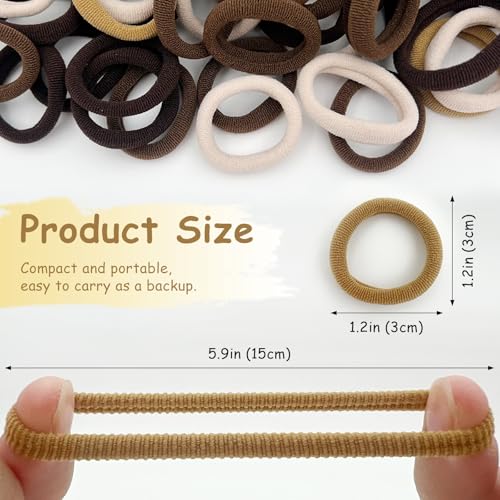 100PCS Seamless Thick Ponytail Holders, Brown Cotton Elastic Hair Bands&Ties - No-Crease, No-Damage for Women, Kids & Babies