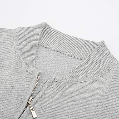 Mens Classic 2-Way Zip Cardingan Sweater Stand Collar Baseball Jacket Light Grey, M