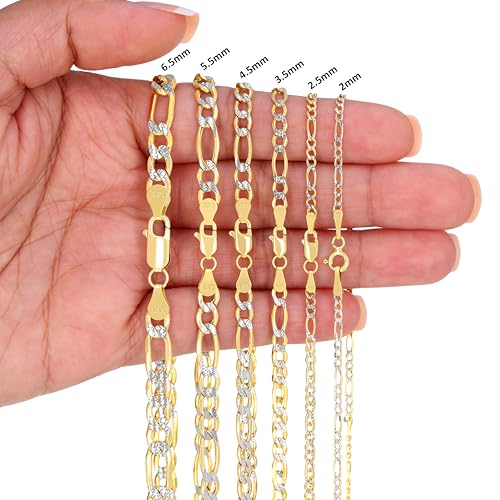 Nuragold 14k Real Yellow Gold Figaro Link Pave Diamond Cut Chain Necklace - 28",5.5mm