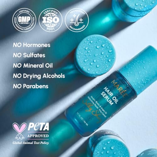 MAREE Hair Oil for Frizzy Hair with Argan Oil, Keratin & Biotin – Hair Serum for Dry and Curly Hair Gloss – Frizz Control Hair Care Products for Women – Aceite Para el Cabello – 50 ml