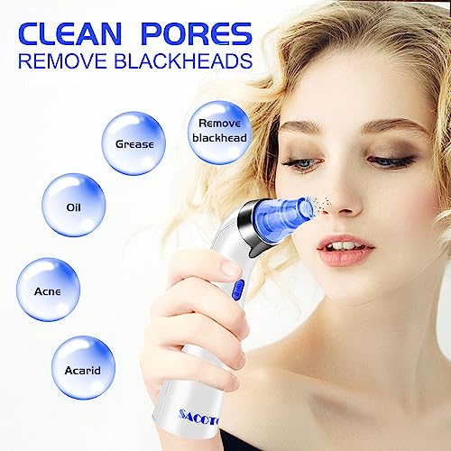 Blackhead Remover Pore Vacuum, Face Suction Pore Cleaner, 5 Suction Power Electric Blackhead Suction Remover, Extractor Tool, 4 Probes for Women & Men (Blue）