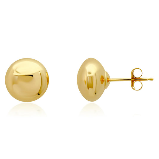 MAX + STONE Yellow Large Gold Ball, 14k Real Gold Stud Earrings for Women Men, 8MM Real Gold Post, Half Button Earrings