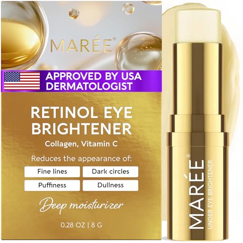 MAREE Under Eye Balm Stick Hydrating – Retinol Caffeine Under Eye Brightener Stick for Older Women – Collagen Undereye Cream for Dark Circles & Wrinkles – 0.28 Ounce, Gold