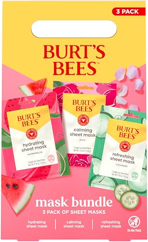Burt's Bees Mothers Day Gifts, Face Mask Bundle Set, Hydrating Watermelon, Calming Rose, & Refreshing Cucumber, Face Sheet Masks for Single Use Skin Care, 99% Natural Origin, 3 Count, 0.33oz Each