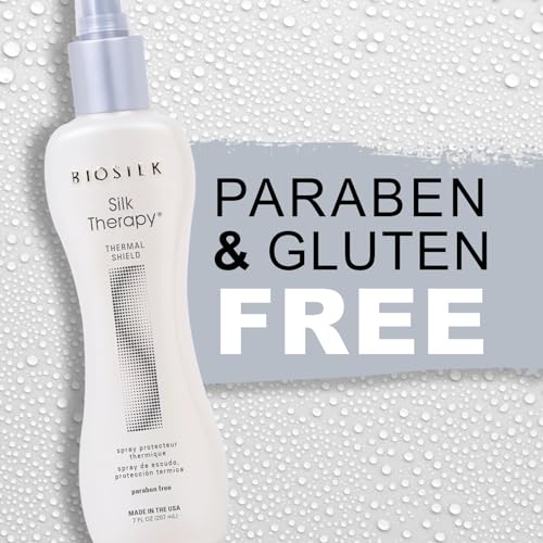 BioSilk Silk Therapy Thermal Shield Protection Spray, Heat Protectant for Hair, Shields Hair from Thermal Damage, Adds Shine & Holds Styles, Sulfate-Free, Paraben-Free, Cruelty-Free, 7 Oz