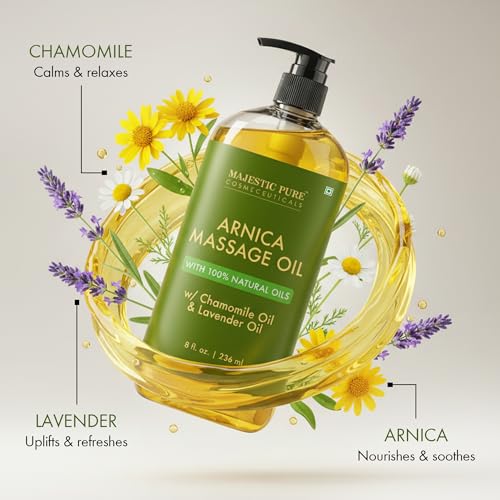 Majestic Pure Arnica Massage Oil, Relaxing Body Oil, 8 Fl Oz