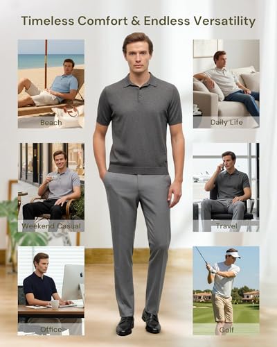 KVSS Men's Polo Shirts Pima Cotton & Cashmere Luxury Short Sleeve Polo Shirt for Men Lightweight Breathable Premium Knit Polo Marine