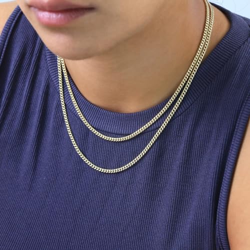 Nuragold 14k Real Yellow Gold Miami Cuban Link 3mm Chain Italian Necklace - 28"