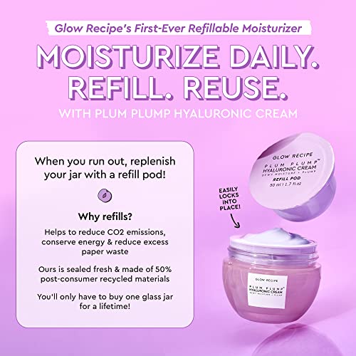 Glow Recipe Plum Plump Hyaluronic Acid Face Cream Moisturizer, Korean Moisturizer for Dry Skin, Plumping + Firming Hydration, Polyglutamic Acid + Peptides, Refillable (50ml)